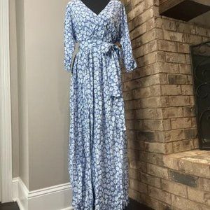 Patterned Faux Wrap Dress with Tie Belt